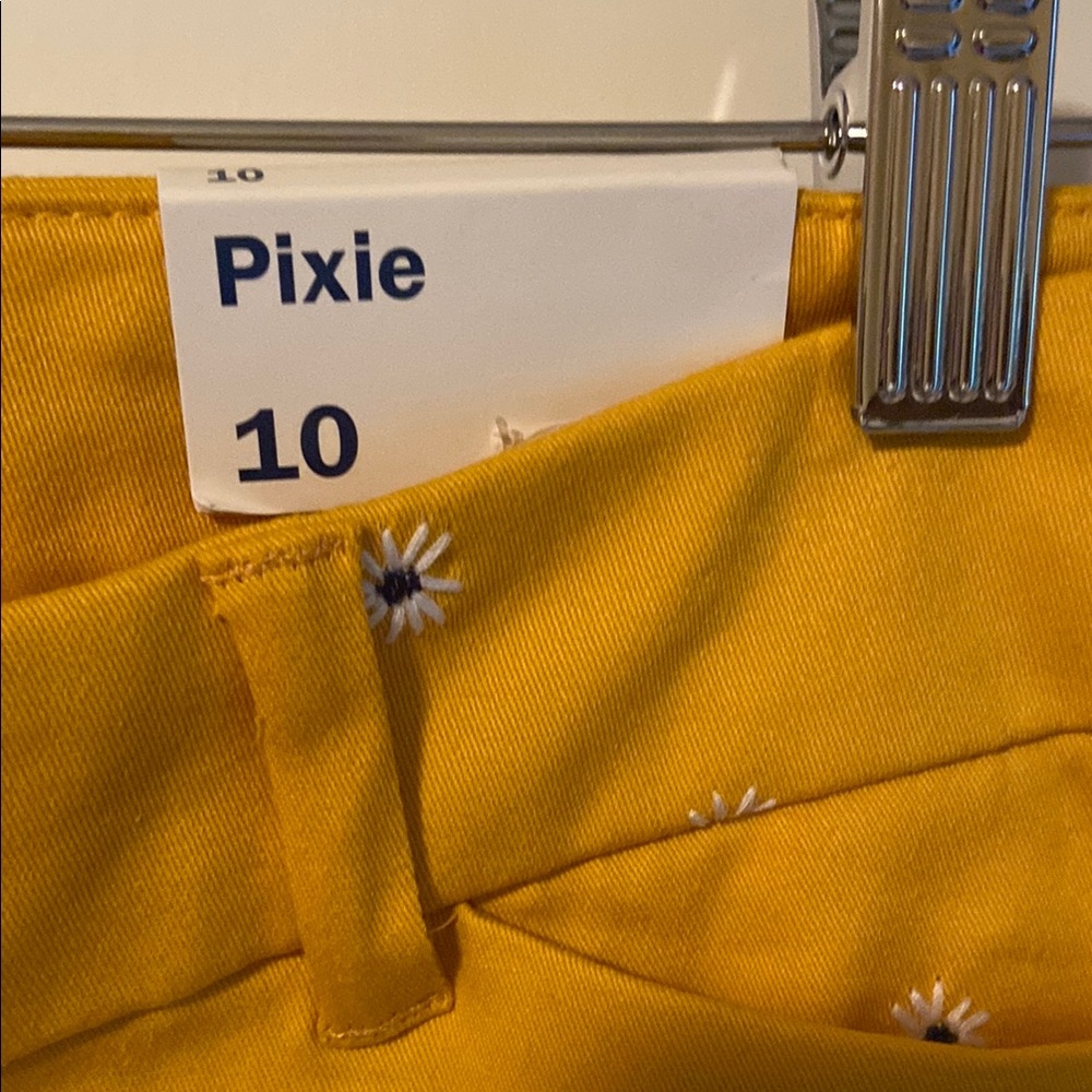 Old Navy Mustard Yellow Pixie Ankle Pants with Daisy Embroidery - Picture 3 of 8